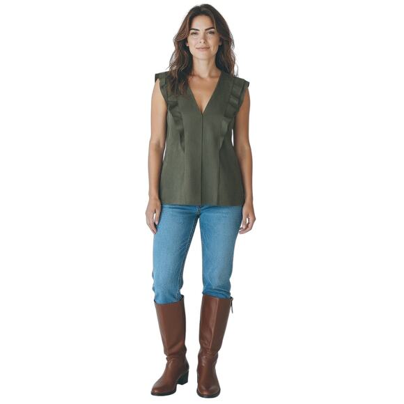 Bailey 44 Green V Neck Sleeveless Ruffle Top size Large - Picture 6 of 6